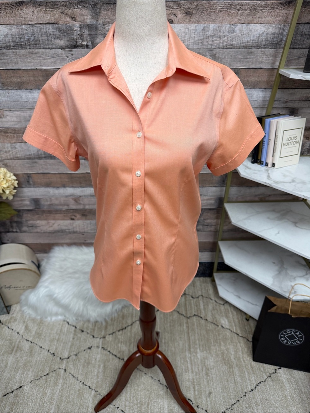 Brooks Brothers Peach Fitted Short-Sleeve Button-Down Shirt